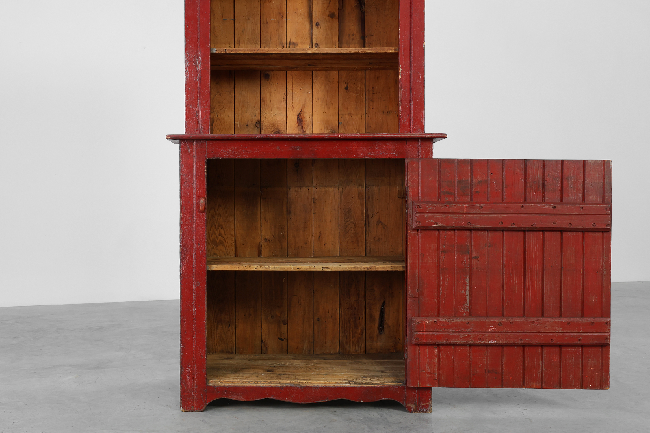 French 19th Century Red‑Painted Stepback Cupboard in Pinethumbnail